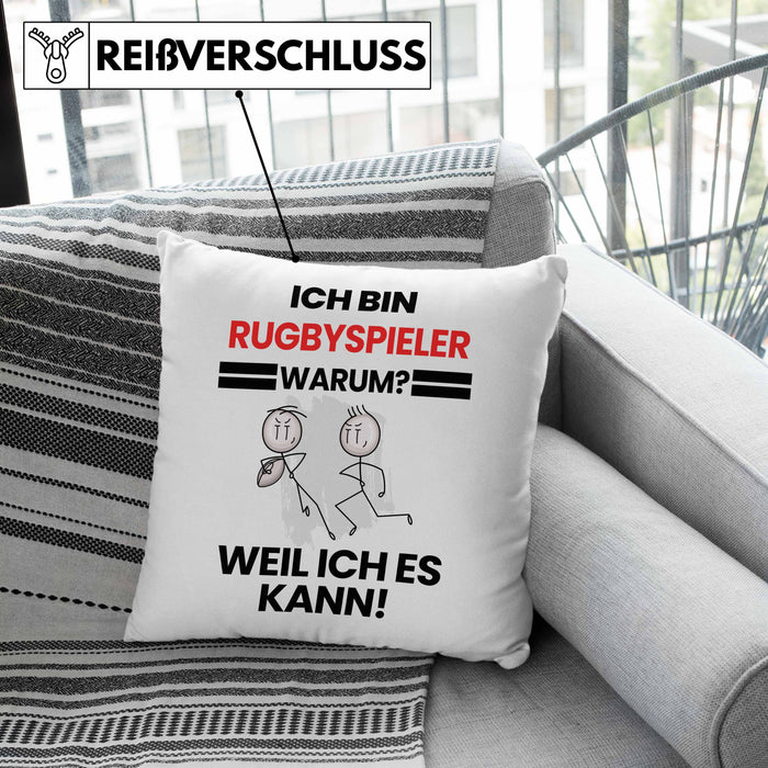 Rugbyspieler Geschenk Kissen mit Füllung 40x40 Lustiger Spruch Ich Bin Rugbyspieler Warum Weil Ich Es Kann Geschenkidee Bester Rugbyspieler Geburtstag (Grau) Grau Trendation