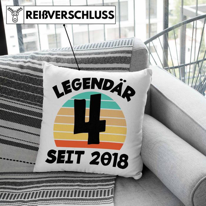 4. Geburtstag Kissen mit Füllung 40x40 Geschenk Lustiger Spruch 4er Bday Seit 2018 Geschenkidee Geburtstag (Grau) Rosa Trendation