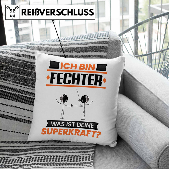 Fechter Kissen mit Füllung 40x40 Geschenk für Fechter Geburtstag Lustiger Spruch Was Ist Deine Superkraft (Grau) Blau Trendation