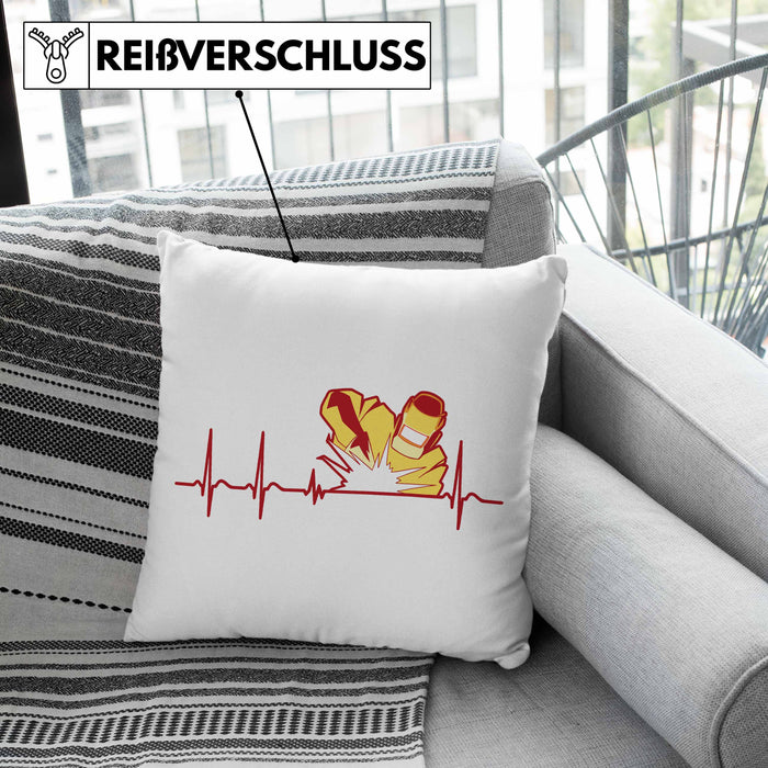 Schweißen Kissen mit Füllung 40x40 Geschenk Schmied Schweißer Geschenkidee Grafik Herzschlag Metallbauer (Grau) Grau Trendation