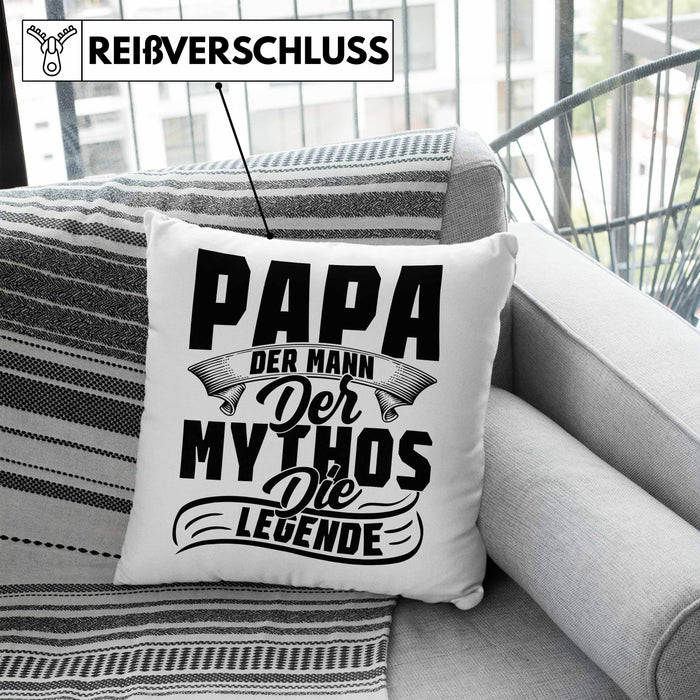 Papa Der Mann Der Mythos Die Legende Kissen mit Füllung 40x40 Vatertag Spruch Bester Papa Geschenkidee Vater (Grau) Blau Trendation