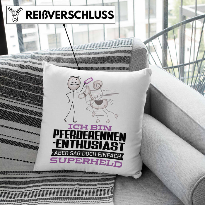 Pferderennen-Enthusiast Geschenk Kissen mit Füllung 40x40 Ich Bin Pferderennen-Enthusiast Aber Sag Doch Einfach Superheld Lustige Geschenkdiee für Pferderennen-Enthusiast (Grau) Blau Trendation