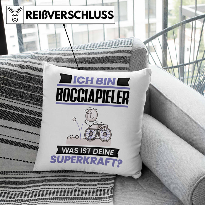 Bocciapieler Kissen mit Füllung 40x40 Geschenk für Bocciapieler Geburtstag Lustiger Spruch Was Ist Deine Superkraft (Grau) Grau Trendation