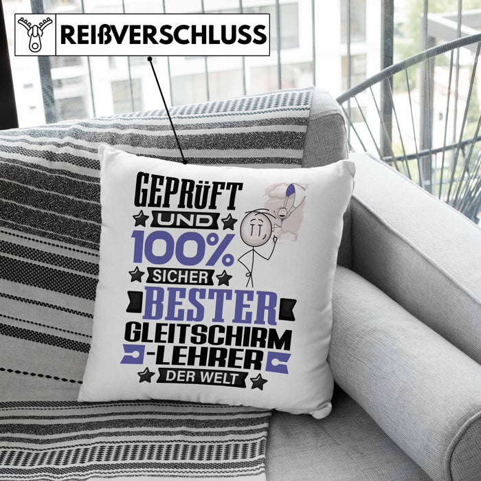Gleitschirmlehrer Geschenk Lustiger Spruch für Gleitschirmlehrer Geschenkidee Bester Gleitschirmlehrer Der WeltKissen mit Füllung 40x40 (Grau) Grau Trendation