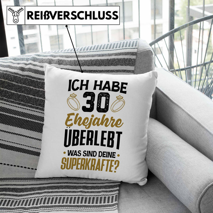 30. Hochzeitstag Kissen mit Füllung 40x40 Geschenk Perlen-Hochzeit Geschenkidee Ehemann Ehefrau Ich Habe 30 Ehejahre Überlebt (Grau) Blau Trendation