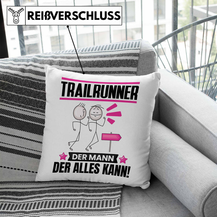 Trailrunner Kissen mit Füllung 40x40 Geschenk für Trailrunner Der Mann Der Alles Kann Geschenkidee zum Geburtstag (Grau) Blau Trendation