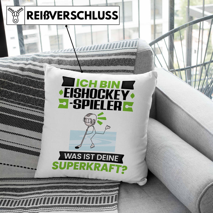 Eishockeyspieler Kissen mit Füllung 40x40 Geschenk für Eishockeyspieler Geburtstag Lustiger Spruch Was Ist Deine Superkraft (Grau) Rosa Trendation