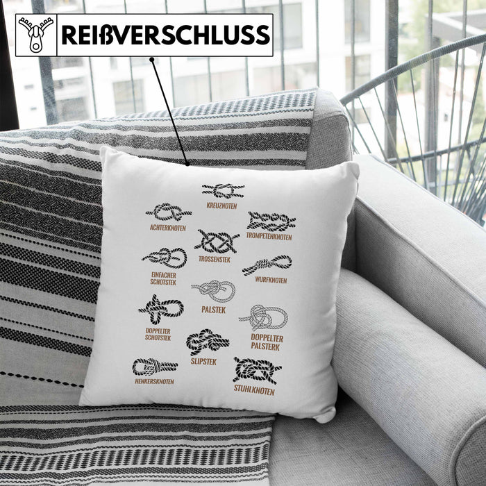 Seemannsknoten Kissen mit Füllung 40x40 Geschenk Segeln und Motorboot Arten Von Knoten (Grau) Blau Trendation
