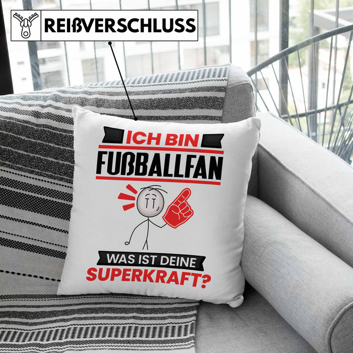 Fußballfan Kissen mit Füllung 40x40 Geschenk für Fußballfan Geburtstag Lustiger Spruch Was Ist Deine Superkraft (Grau) Rosa Trendation