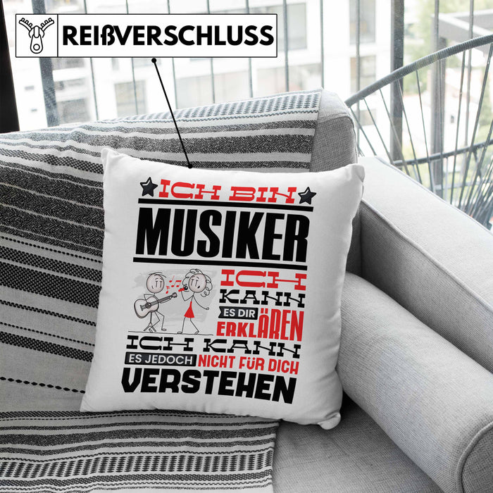 Musiker Geschenk Kissen mit Füllung 40x40 Geschenkidee für Musiker Geburtstag Lustiger Spruch Ich Bin Musiker Ich Kann Es Dir Erklären Aber Nicht Für Dich Verstehen (Grau) Blau Trendation