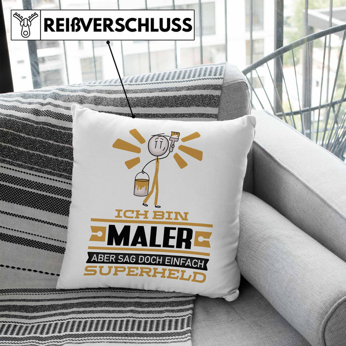 Maler Geschenk Kissen mit Füllung 40x40 Ich Bin Maler Aber Sag Doch Einfach Superheld Lustige Geschenkdiee für Maler (Grau) Blau Trendation