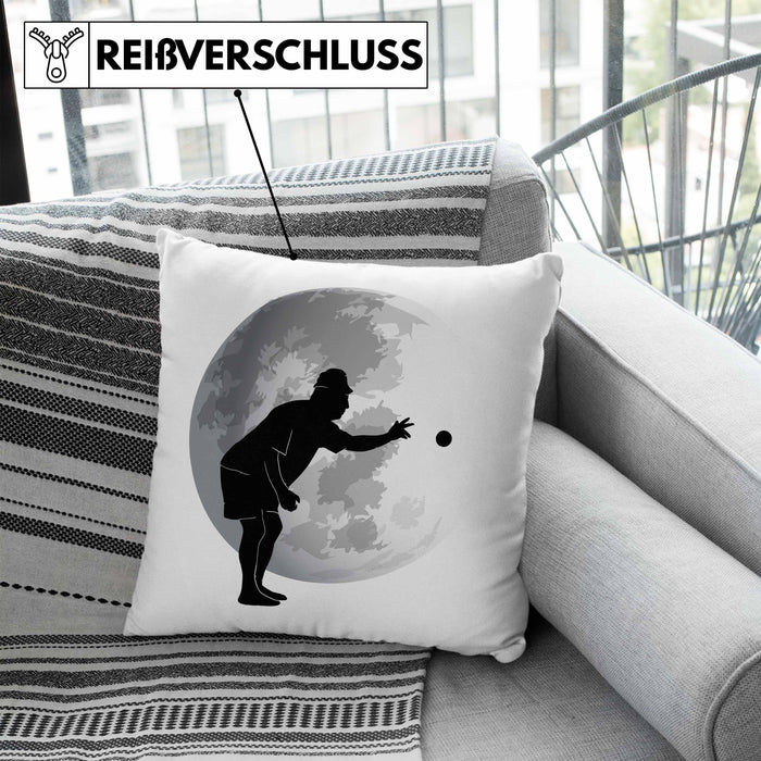 Boule Kissen mit Füllung 40x40 Geschenk Boule-Spieler Geschenkidee Grafik Mond Boule (Grau) Blau Trendation