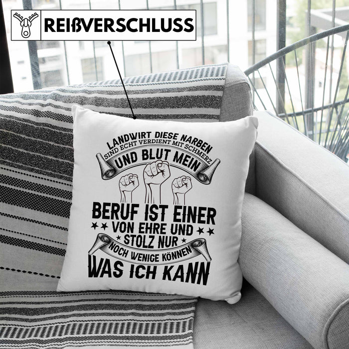 Landwirt Kissen mit Füllung 40x40 Geschenk Diese Narben Sind Echt Geschenkidee Bauer Bauernhof (Grau) Blau Trendation