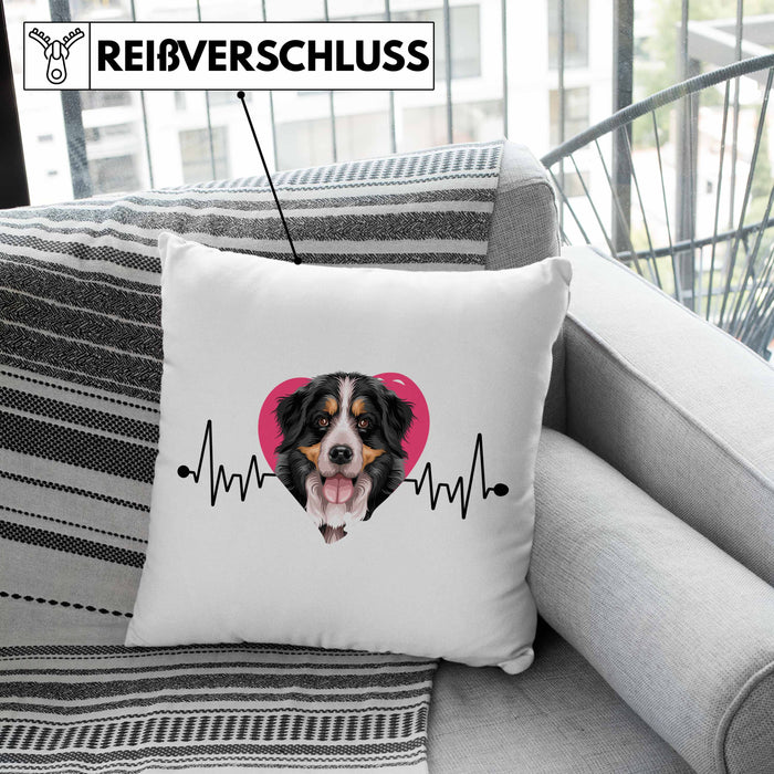 Berner Sennen Besitzer Kissen mit Füllung 40x40 Geschenk Lustiger Spruch Geschenkidee Herzschlag Berner Sennen (Grau) Grün Trendation