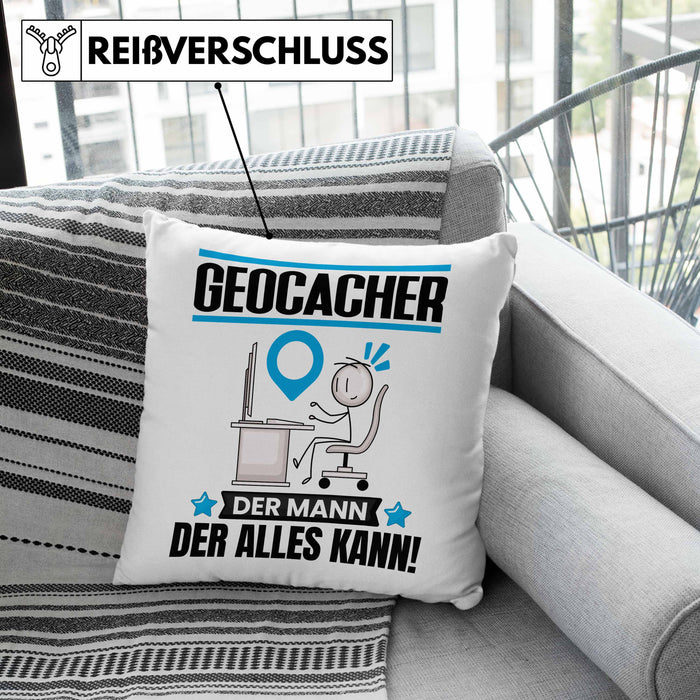 Geocacher Kissen mit Füllung 40x40 Geschenk für Geocacher Der Mann Der Alles Kann Geschenkidee zum Geburtstag (Grau) Rosa Trendation