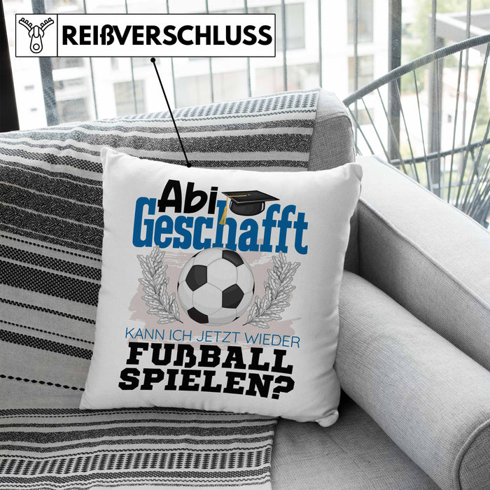 Abi Geschafft Abitur Prüfung Bestanden Kissen mit Füllung 40x40 Geschenk Kann Ich Jetzt Wieder Fußball Spielen Fußballspieler Geschenkidee (Grau) Blau Trendation