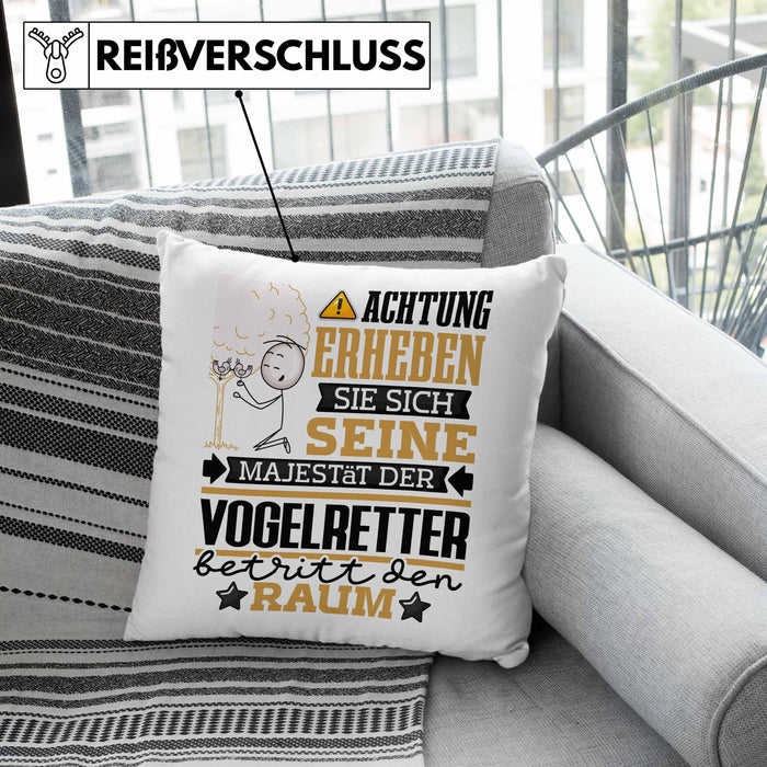 Vogelretter Geschenk Kissen mit Füllung 40x40 Lustiger Spruch Erheben Sie Sich Der Vogelretter Betritt den Raum (Grau) Grün Trendation
