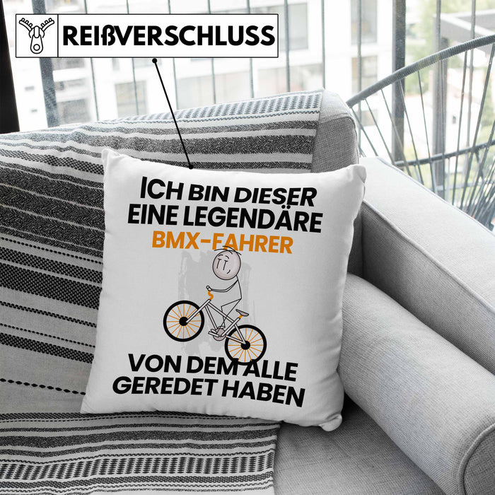 BMX-Fahrer Geschenk Kissen mit Füllung 40x40 Lustige Geschenkidee Geburtstag für BMX-Fahrer Ich Bin Dieser Legendäre BMX-Fahrer Von Dem Alle Geredet Haben (Grau) Blau Trendation