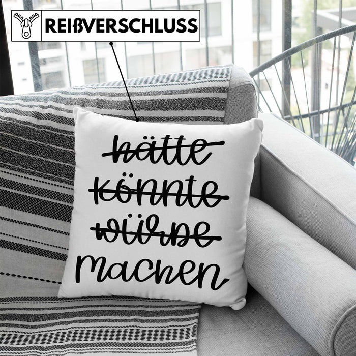Hätte Könnte Würde Machen Kissen mit Füllung 40x40 Motivation Entrepreneur Sprüche Selbstständig (Grau) Blau Trendation