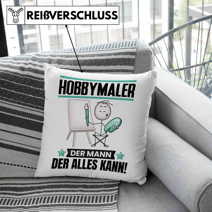 Hobbymaler Kissen mit Füllung 40x40 Geschenk für Hobbymaler Der Mann Der Alles Kann Geschenkidee zum Geburtstag (Grau) Blau Trendation