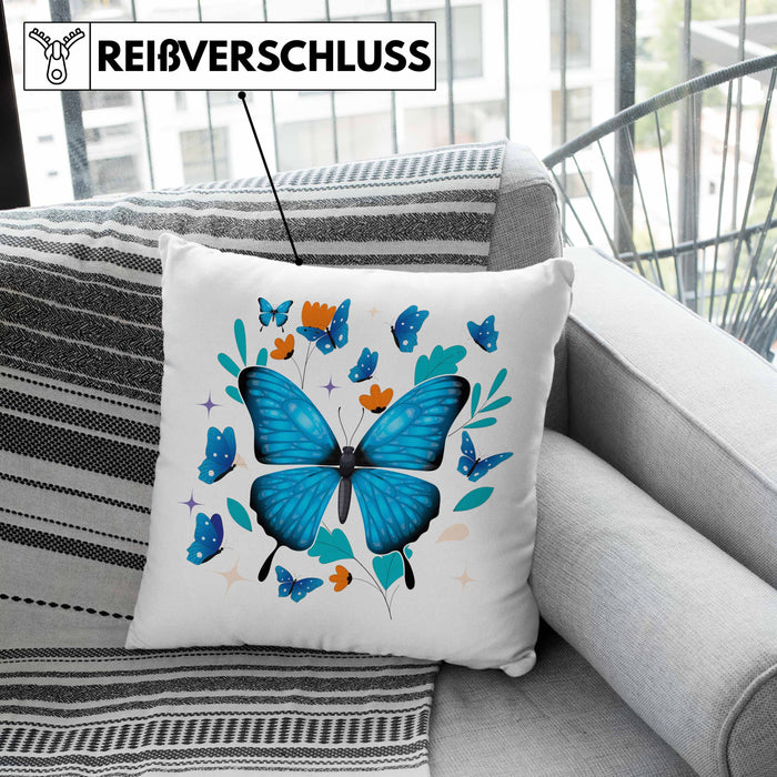 Schmetterling Kissen mit Füllung 40x40 Grafik Geschenkidee (Grau) Rosa Trendation
