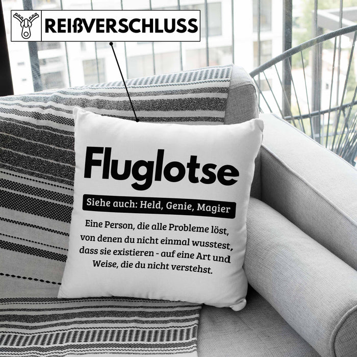 Fluglotse Kissen mit Füllung 40x40 Geschenk Spruch für Fluglotsen Geschenkidee (Grau) Rosa Trendation