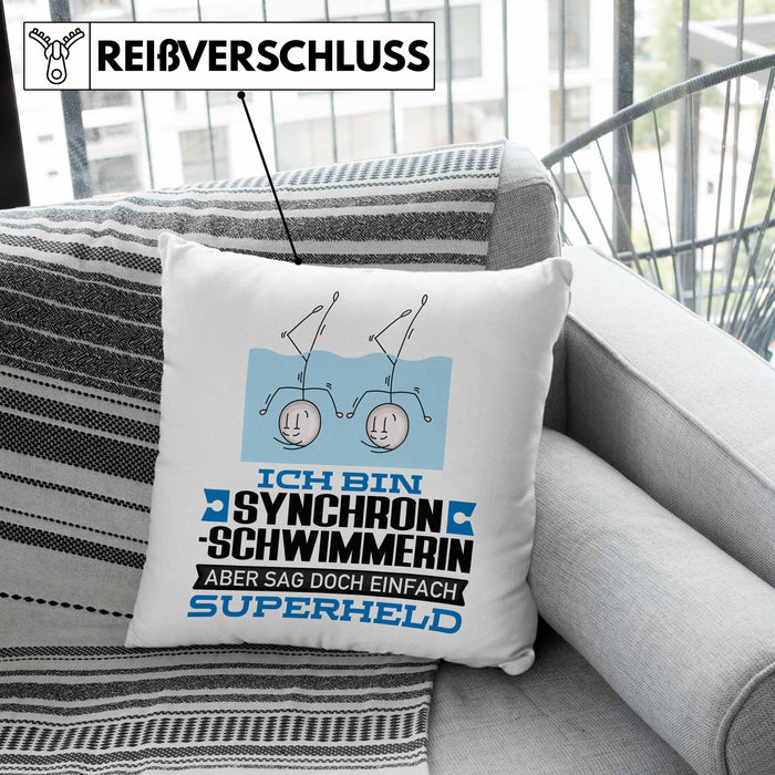 Synchronschwimmerin Geschenk Kissen mit Füllung 40x40 Ich Bin Synchronschwimmerin Aber Sag Doch Einfach Superheld Lustige Geschenkdiee für Synchronschwimmerin (Grau) Rosa Trendation