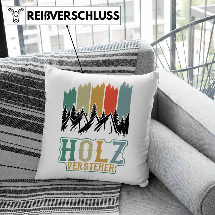 Holz Versteher Kissen mit Füllung 40x40 Geschenk Holzarbeiter Geschenkidee Waldarbeiter Schreiner (Grau) Blau Trendation