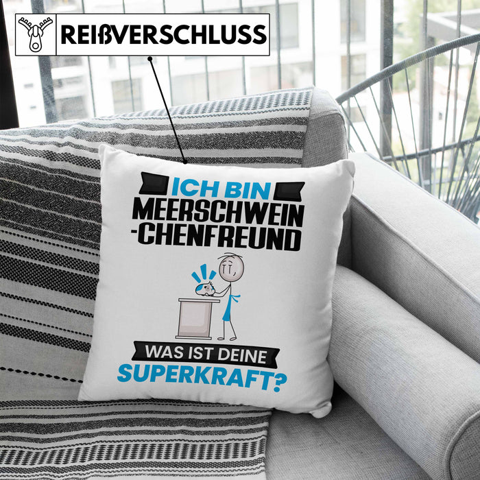 Meerschweinchenfreund Kissen mit Füllung 40x40 Geschenk für Meerschweinchenfreund Geburtstag Lustiger Spruch Was Ist Deine Superkraft (Grau) Blau Trendation