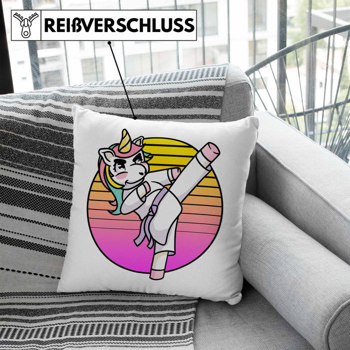 Karate-Kissen mit Füllung 40x40 Geschenk Kampfsport-Fans Jiu Jitsu Geschenkidee Einhorn Lustig Frauen (Grau) Blau Trendation