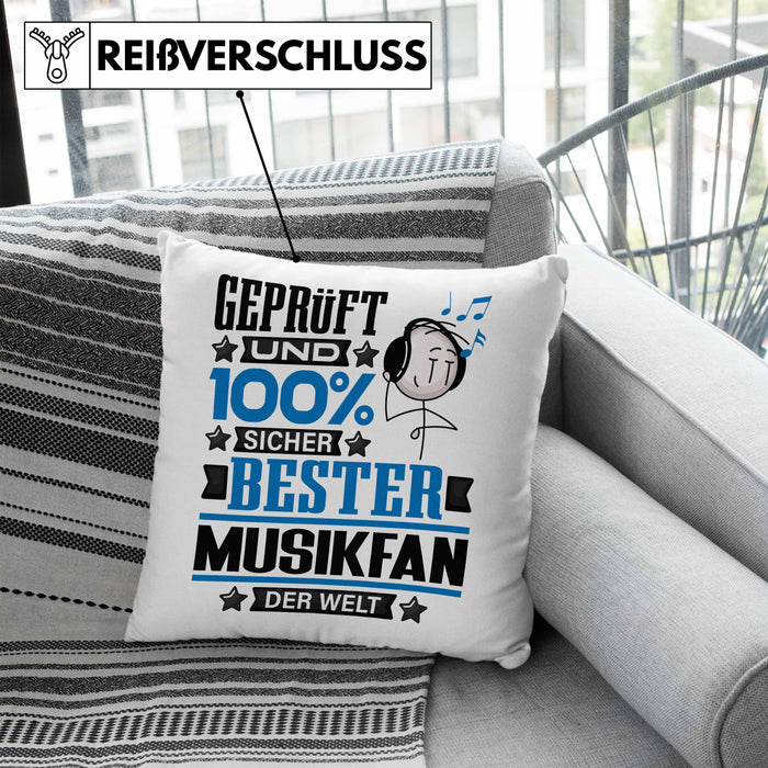 Musikfan Geschenk Lustiger Spruch für Musikfan Geschenkidee Bester Musikfan Der WeltKissen mit Füllung 40x40 (Grau) Blau Trendation