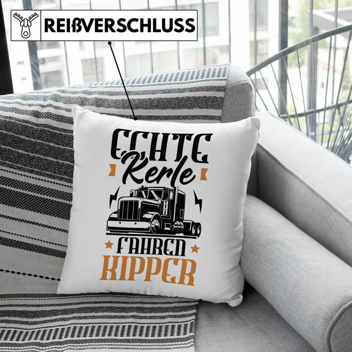 Kipper LKW Fahrer Geschenk Kissen mit Füllung 40x40 Lustiger Spruch Echte Kerle Fahren Kipper Geschenkidee (Grau) Rosa Trendation