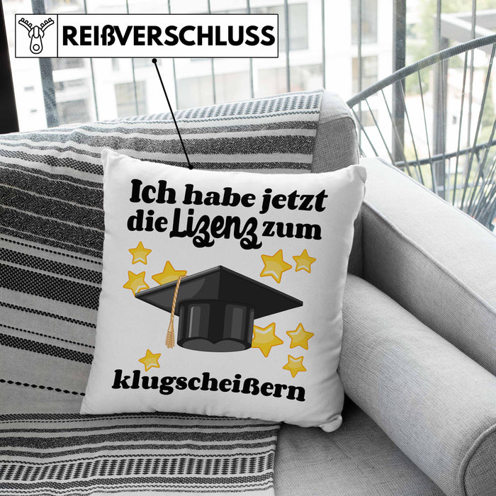 Bachelor Geschenk Abschluss Kissen mit Füllung 40x40 Spruch Master Abitur Abi Graduation Bestanden Prüfung (Grau) Rosa Trendation