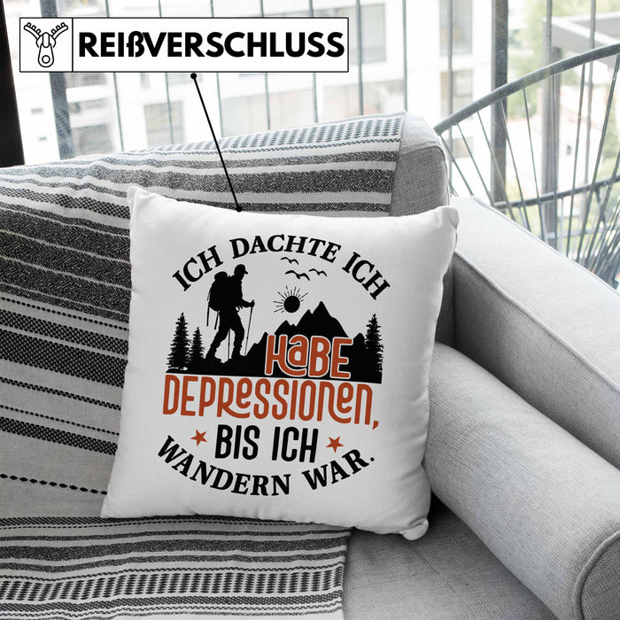 Wandern Geschenk Kissen mit Füllung 40x40 Spruch Ich Dachte Ich Habe Depressionen Bis Ich Wandern War Geschenkidee (Grau) Blau Trendation