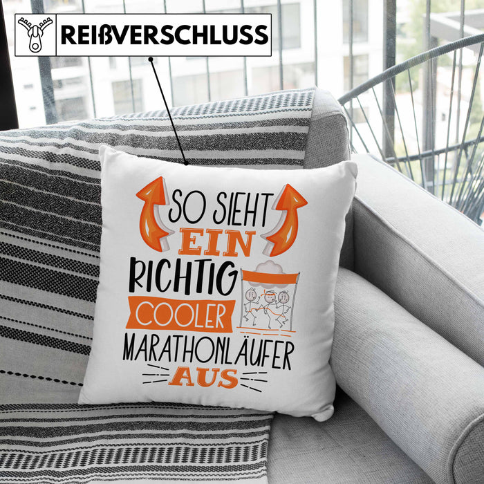 So Sieht Ein Richtig Cooler Marathonläufer Aus Geschenk Kissen mit Füllung 40x40 Lustiger Spruch Geschenkidee (Grau) Rosa Trendation