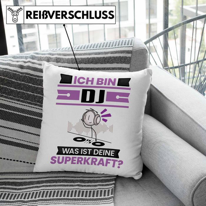 DJ Kissen mit Füllung 40x40 Geschenk für DJ Geburtstag Lustiger Spruch Was Ist Deine Superkraft (Grau) Grün Trendation