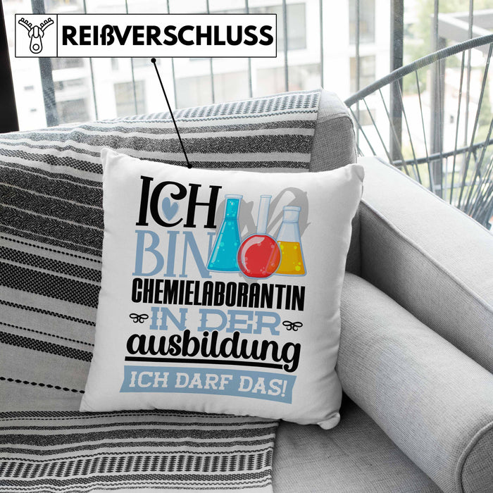 Chemielaborantin Ausbildung Start Geschenk Kissen mit Füllung 40x40 Ich Bin Chemielaborantin In Der Ausbildung Ich Darf Das Geschenkidee (Grau) Rosa Trendation
