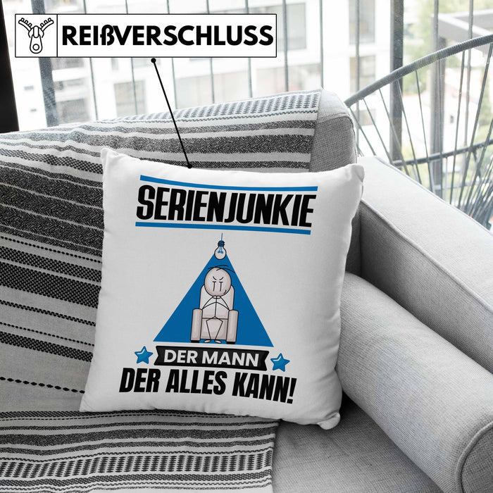 Serienjunkie Kissen mit Füllung 40x40 Geschenk für Serienjunkie Der Mann Der Alles Kann Geschenkidee zum Geburtstag (Grau) Rosa Trendation