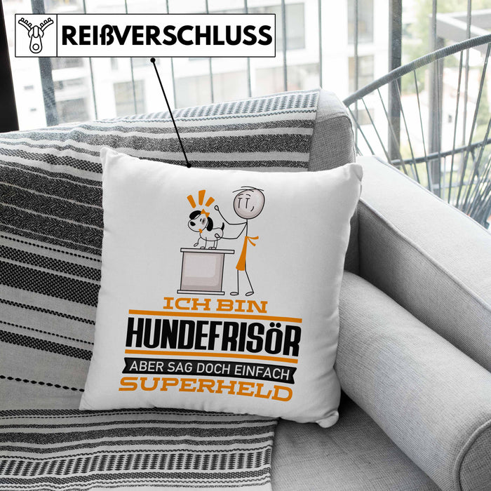 Hundefrisör Geschenk Kissen mit Füllung 40x40 Ich Bin Hundefrisör Aber Sag Doch Einfach Superheld Lustige Geschenkdiee für Hundefrisör (Grau) Rosa Trendation
