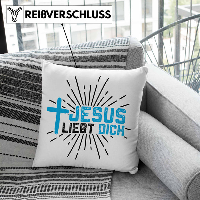 Jesus Liebt Dich Kissen mit Füllung 40x40 Geschenk Ostern Christentum Kirche Gläubiger Geschenkidee Häferl (Grau) Grau Trendation