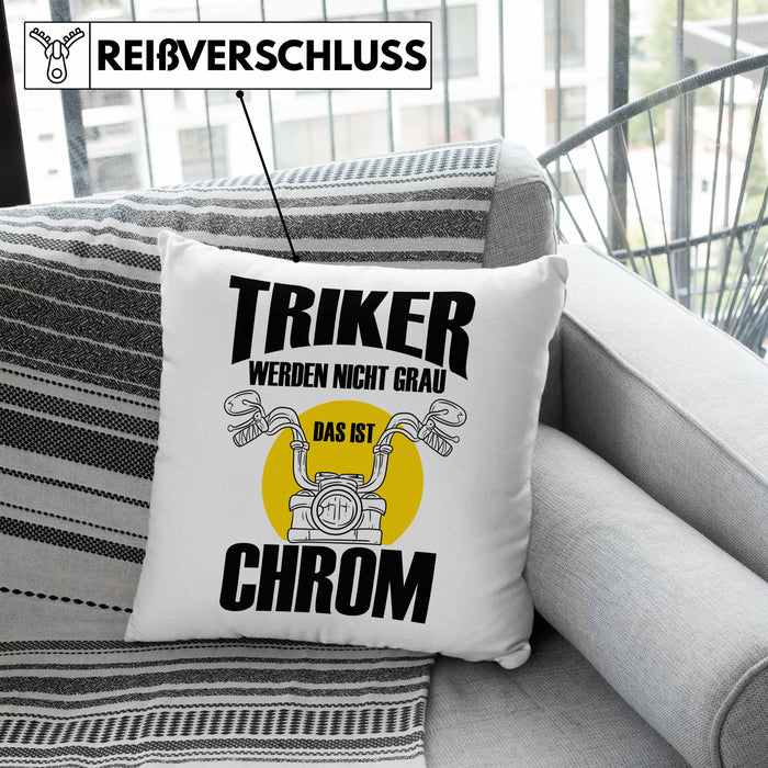 Triker Kissen mit Füllung 40x40 Geschenk Lustiger Spruch Triker Werden Nicht Grau Das Ist Chrom Geschenkidee Geburtstag (Grau) Blau Trendation