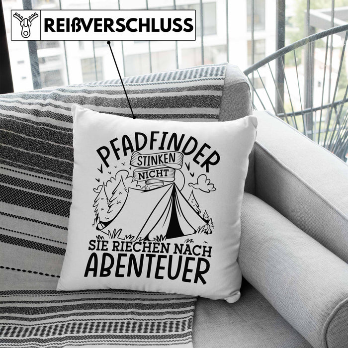 Pfadfinder Kissen mit Füllung 40x40 Geschenk Pfadfinder Stinken Nicht Sie Riechen Nach Abenteuer (Grau) Blau Trendation