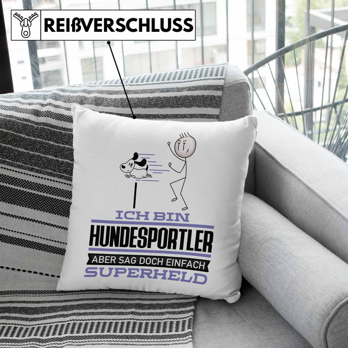 Hundesportler Geschenk Kissen mit Füllung 40x40 Ich Bin Hundesportler Aber Sag Doch Einfach Superheld Lustige Geschenkdiee für Hundesportler (Grau) Blau Trendation