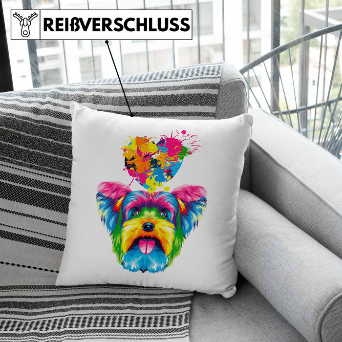 Yorkie Herz Farbe Besitzer Kissen mit Füllung 40x40 Geschenk Lustiger Spruch Geschenkidee Yorkie Liebhaber (Grau) Blau Trendation