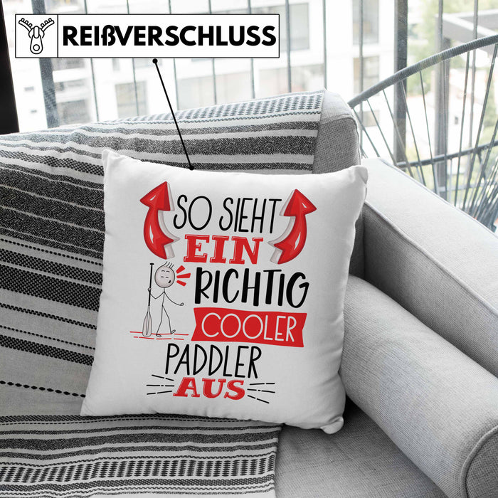 So Sieht Ein Richtig Cooler Paddler Aus Geschenk Kissen mit Füllung 40x40 Lustiger Spruch Geschenkidee (Grau) Rosa Trendation