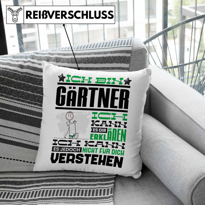Gärtner Geschenk Kissen mit Füllung 40x40 Geschenkidee für Gärtner Geburtstag Lustiger Spruch Ich Bin Gärtner Ich Kann Es Dir Erklären Aber Nicht Für Dich Verstehen (Grau) Grau Trendation