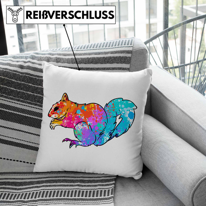 Bunte Eichhörnchen Kissen mit Füllung 40x40 Geschenk für Natur- und Tierwohlhaber (Grau) Grün Trendation