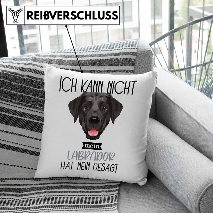 Labrador Besitzer Kissen mit Füllung 40x40 Geschenk Lustiger Spruch Geschenkidee Ich Kann Nicht Mein Labrador Hat Nein Gesagt (Grau) Rosa Trendation