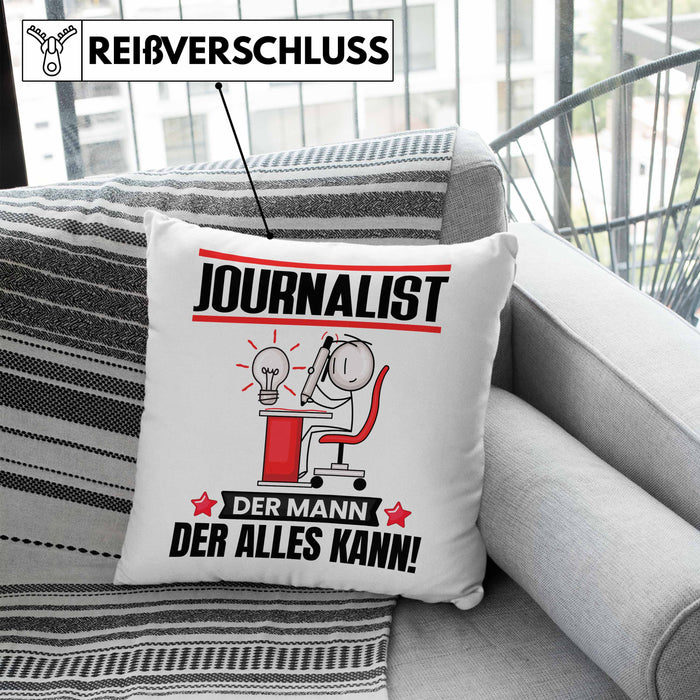 Journalist Kissen mit Füllung 40x40 Geschenk für Journalist Der Mann Der Alles Kann Geschenkidee zum Geburtstag (Grau) Blau Trendation
