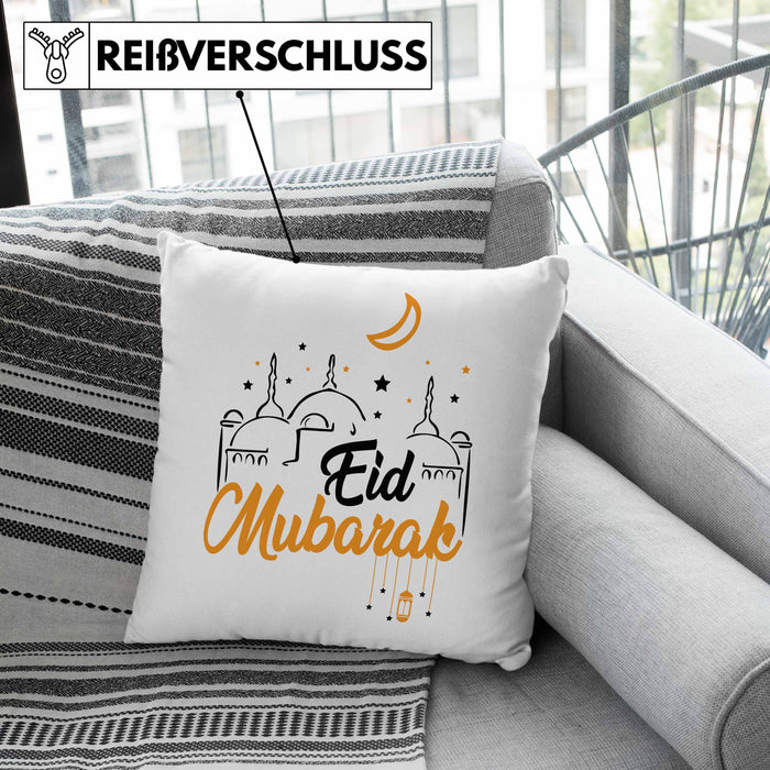 Eid Mubarak Kissen mit Füllung 40x40 Geschenk Muslime Geschenkidee Sprüche für Muslimische Menschen (Grau) Rosa Trendation